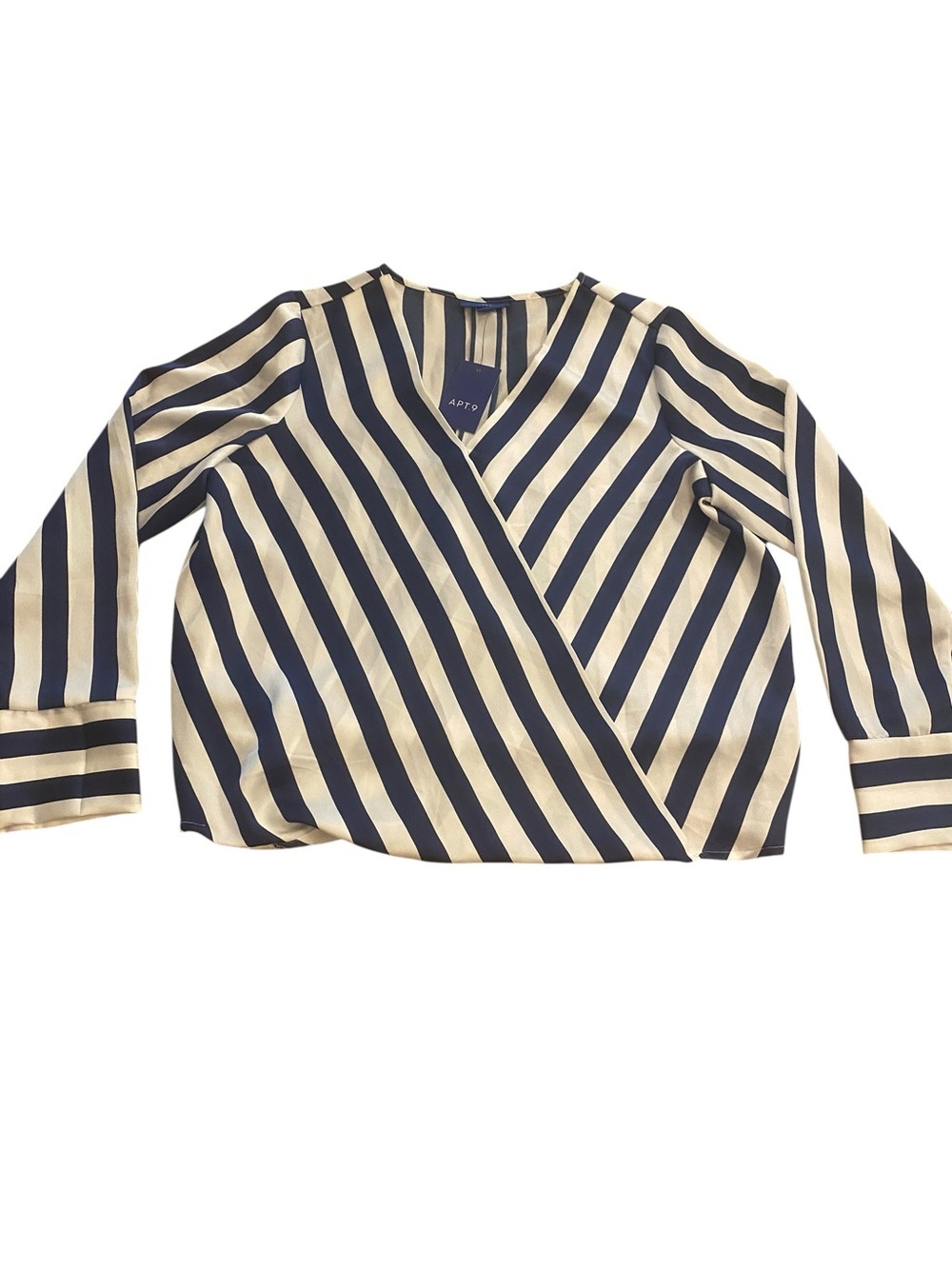 Women’s Striped Wrap Blouse Blue White New Size Large